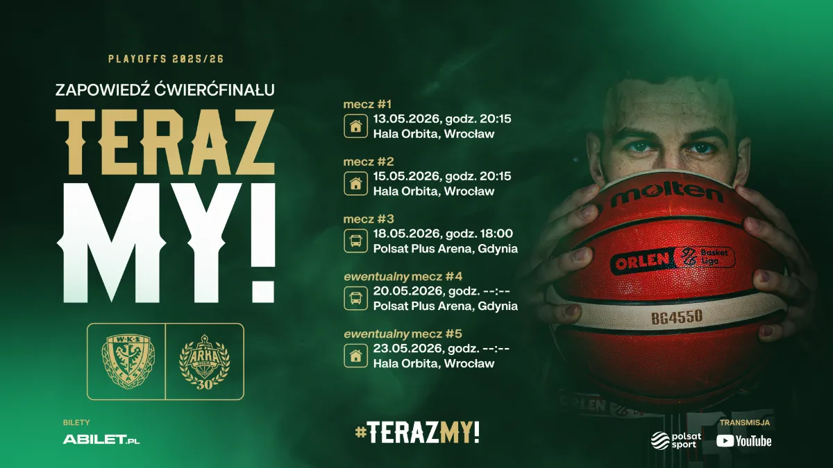 WKS Śląsk Wrocław w ćwierćfinale ORLEN Basket Ligi z AMW Arką Gdynia